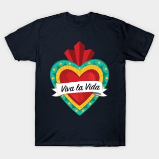 Mexican Sacred Heart III / "Viva la Vida" Frida Kahlo's Quote in Spanish by Akbaly T-Shirt